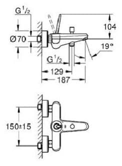 Смеситель для ванны с душем Grohe Eurodisc Joy 23431000, однозахватный