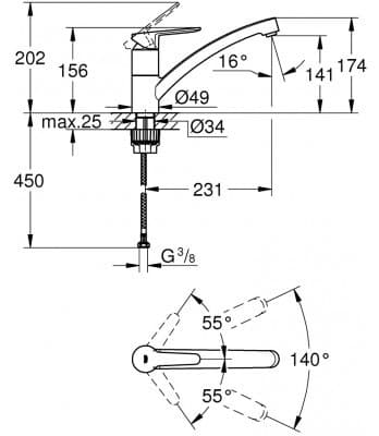 Смеситель для раковины (умывальника) Grohe BauEco 31680000, однозахватный
