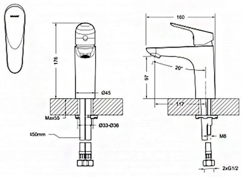 Смеситель для раковины (умывальника) BRAVAT F14898C-RUS Drop, однозахватный