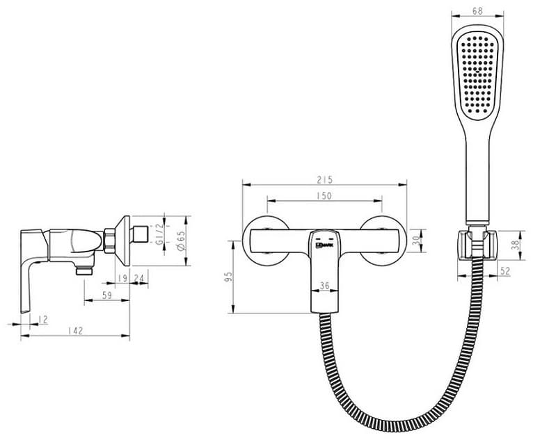 Смеситель для ванны с душем Lemark LM7203BL, однозахватный