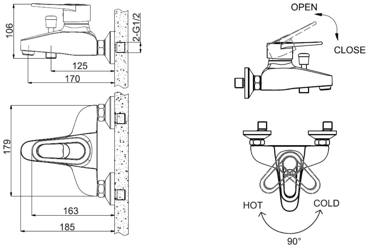 Смеситель для ванны BRAVAT Loop F6124182CP-01-RUS, однозахватный