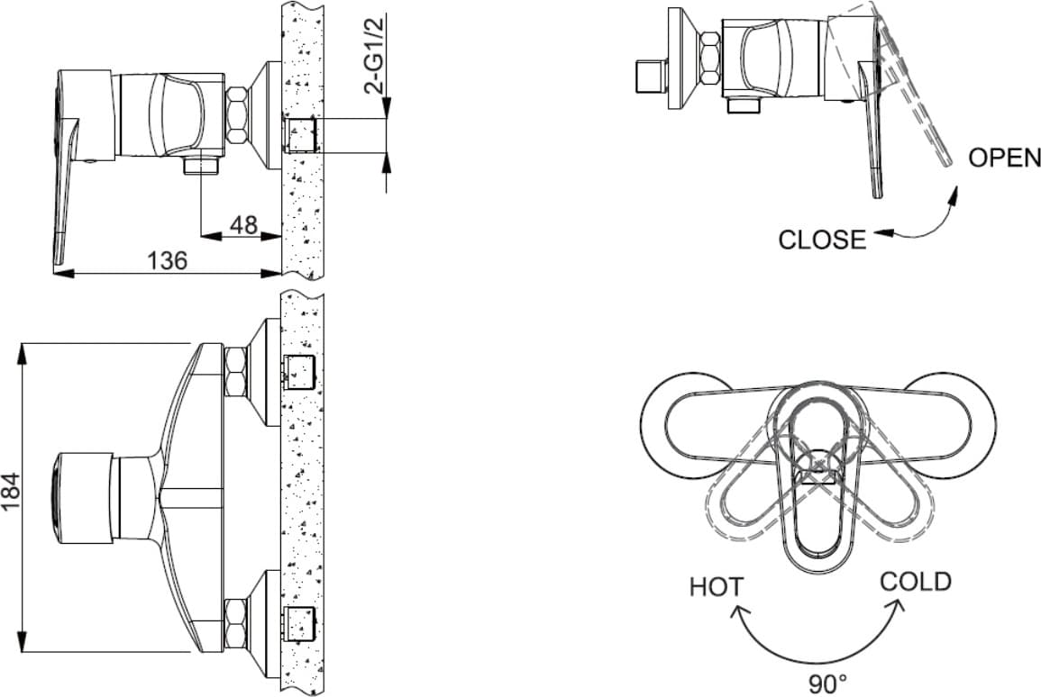 Смеситель для душа BRAVAT Loop F9124182CP-01, однозахватный
