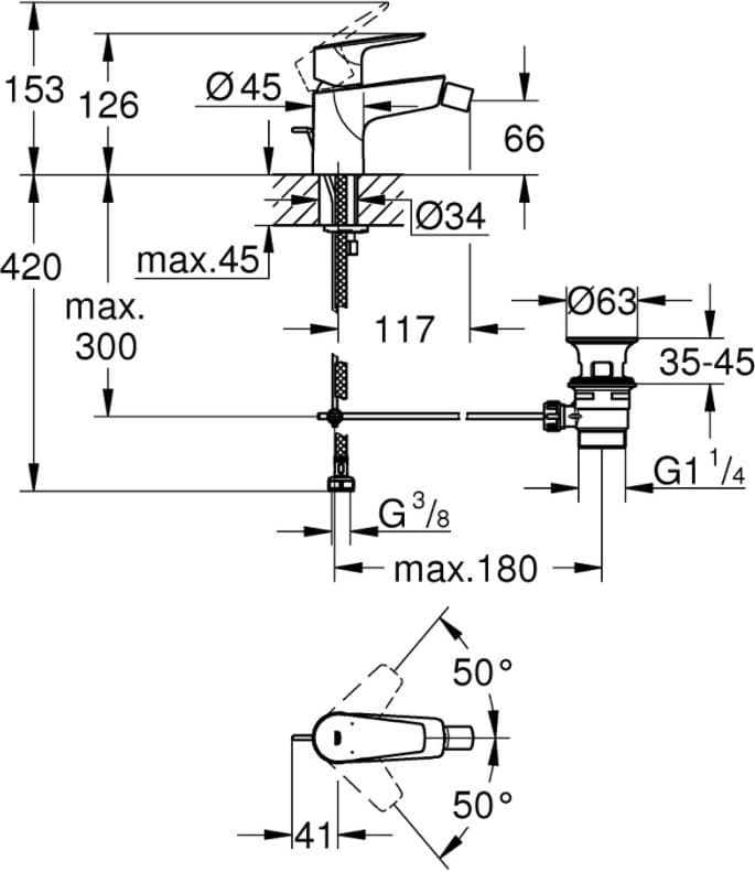 Смеситель для биде Grohe BauEdge 23331001, однозахватный