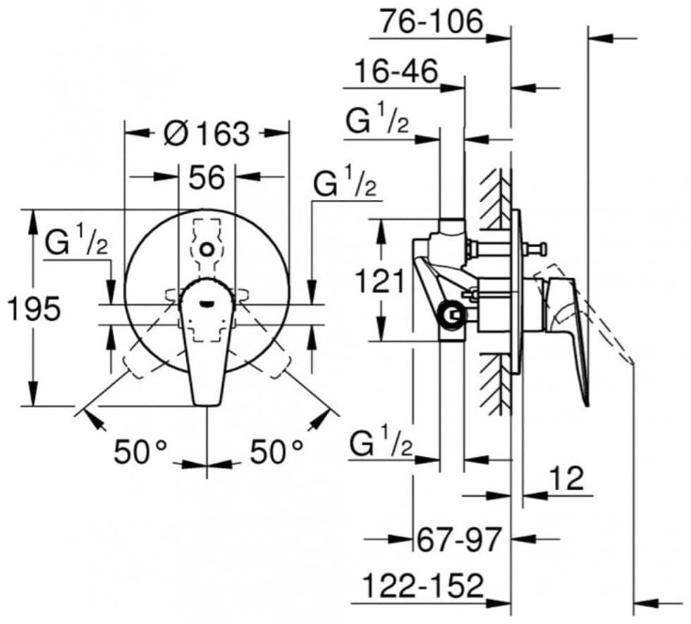 Смеситель для ванны Grohe BauEdge 29079001, однозахватный