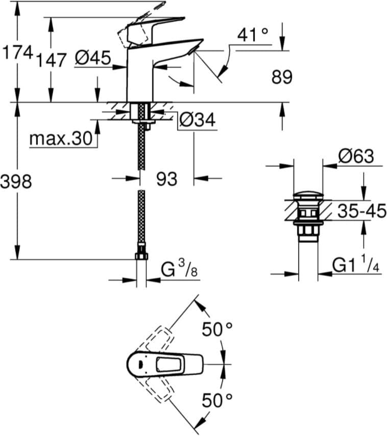 Смеситель для раковины (умывальника) Grohe BauLoop 23878001, однозахватный