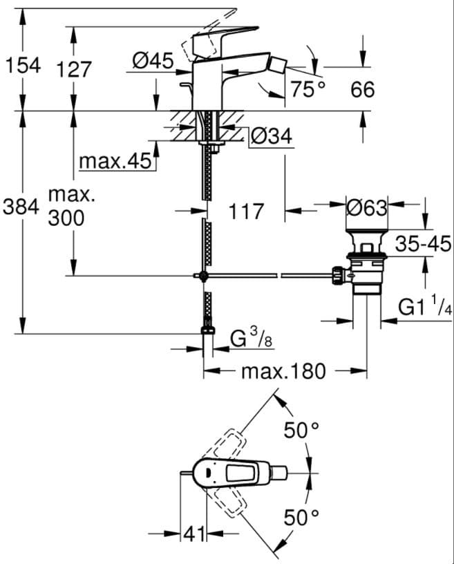 Смеситель для биде Grohe BauLoop 23338001, однозахватный