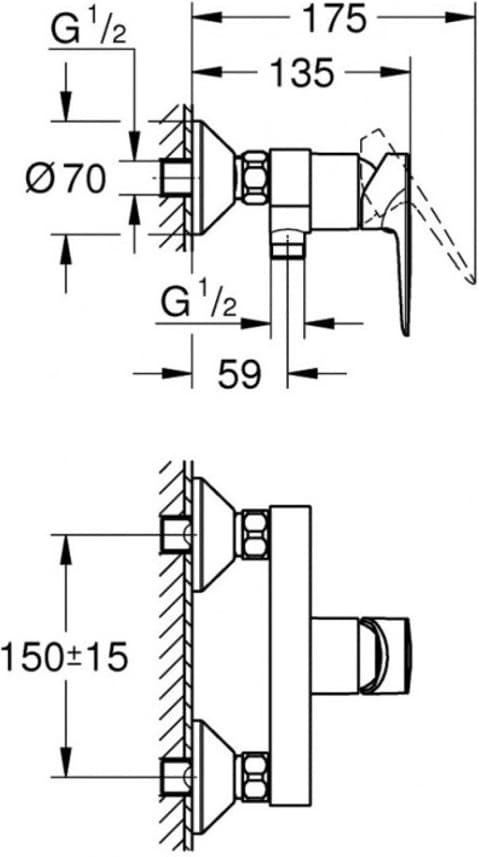 Смеситель для душа Grohe 23635001 BauEdge, латунь, цвет хром