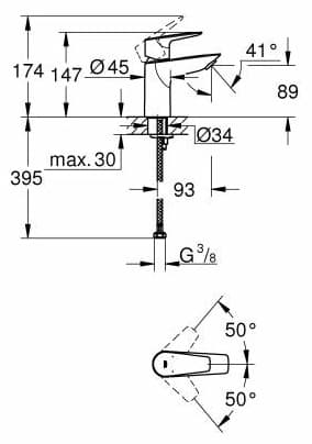 Смеситель для раковины (умывальника) Grohe BauEdge 23330001, однозахватный