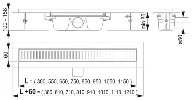 Alcaplast трап APZ1 (6 х 85 см)