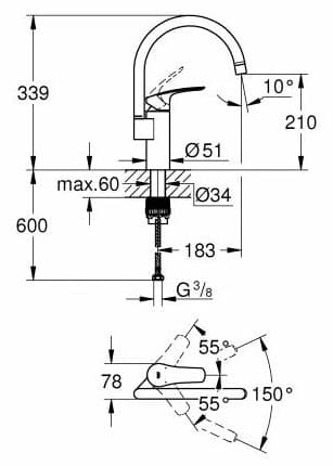 Смеситель для кухни (мойки) Grohe Eurosmart 33202003, однозахватный