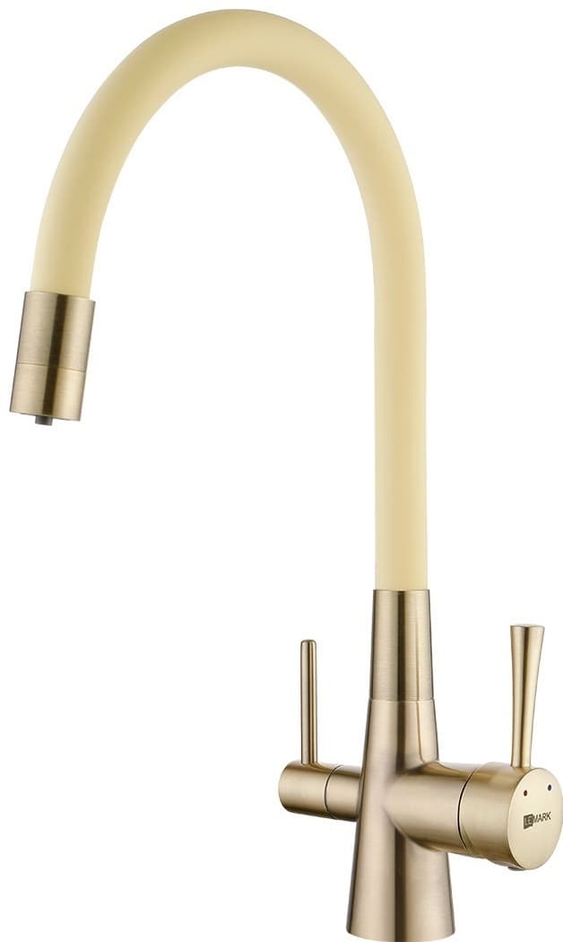 Смеситель с гибким изливом Lemark Comfort LM3075G, латунь, цвет белый, золотой