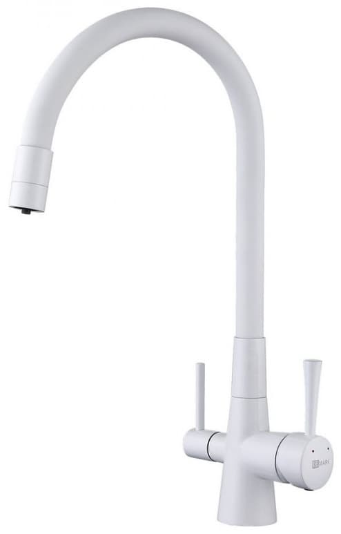 Смеситель с гибким изливом Lemark Comfort LM3075G, латунь, цвет белый, золотой