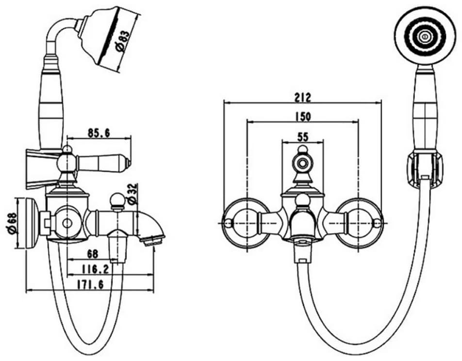 Смеситель для ванны BRAVAT F675109G-B, однозахватный