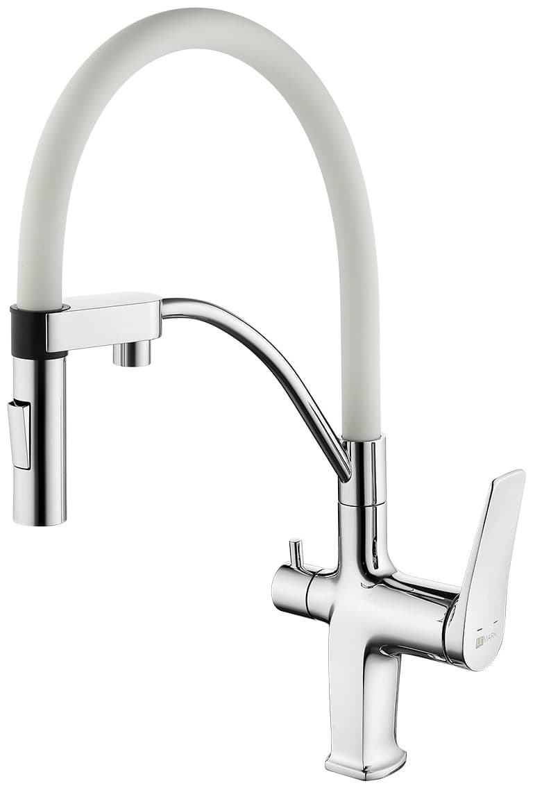 Смеситель с гибким изливом Lemark LM3074, латунь, цвет синий, хром