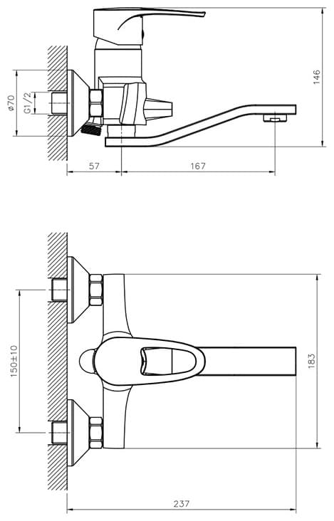 Смеситель для ванны DecoRoom DR70044-1, латунь, цвет хром