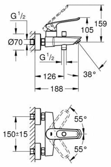 Смеситель для ванны Grohe Eurosmart 25241003, однозахватный