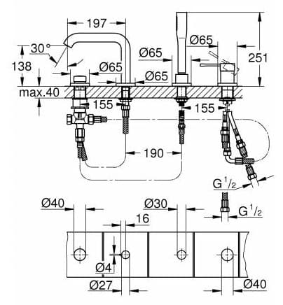 Смеситель для ванны Grohe 19578001, латунь, цвет хром