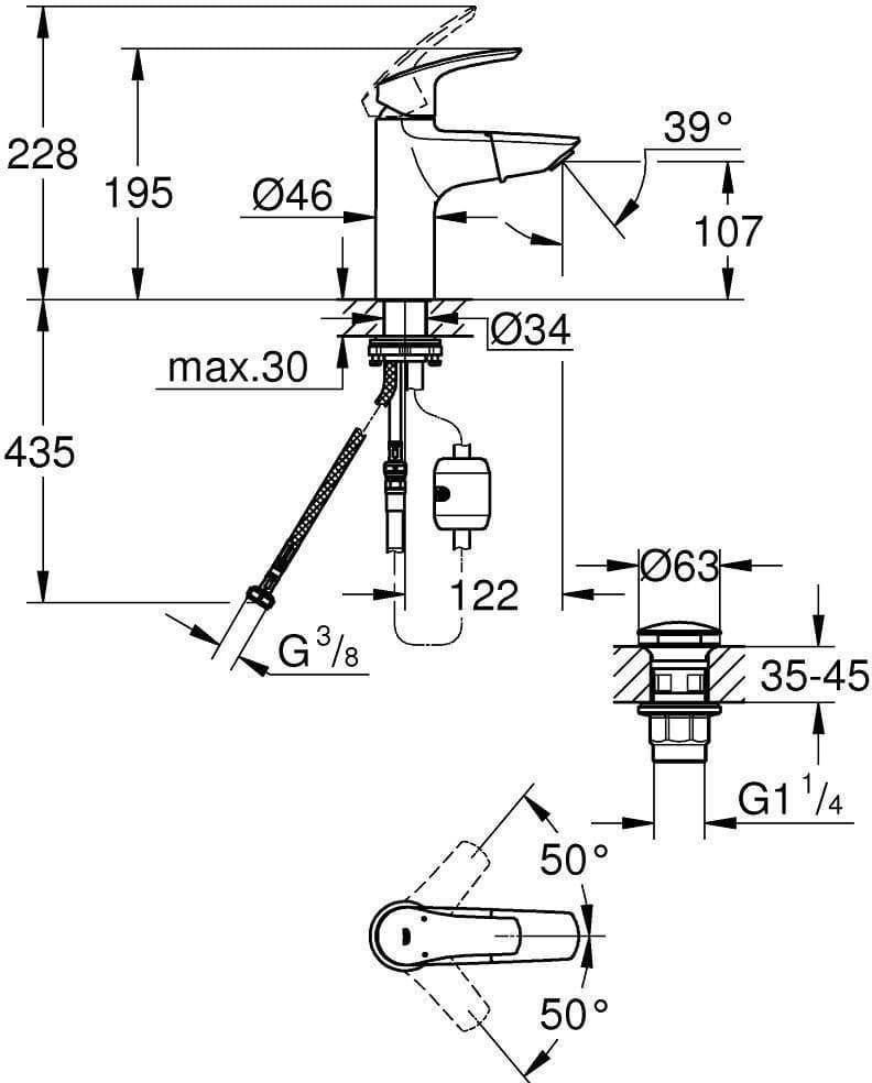 Смеситель для раковины (умывальника) Grohe Eurosmart 23976003 однозахватный