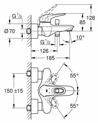 Смеситель для ванны с душем Grohe EuroStyle 33591lS3 однозахватный