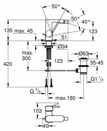 Смеситель для биде Grohe Plus 33241003 однозахватный