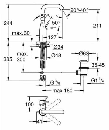 Смеситель для раковины (умывальника) Grohe Essence New 32628001 однозахватный