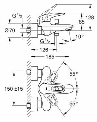 Смеситель для ванны с душем Grohe EuroStyle 33591003, однозахватный