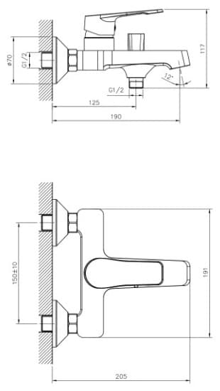 Смеситель для ванны DecoRoom DR23036, однозахватный