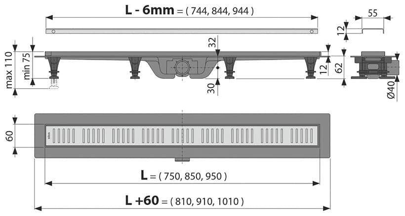 Alcaplast трап APZ10-850M 6 х 850 см