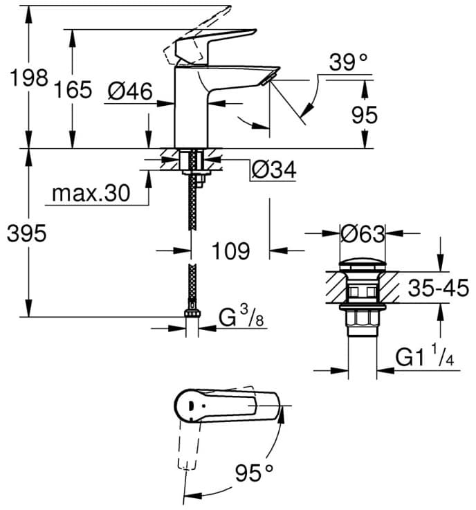 Смеситель для раковины (умывальника) Grohe 235512432, однозахватный