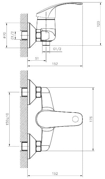 Смеситель для душа DecoRoom DR71055, латунь, цвет хром