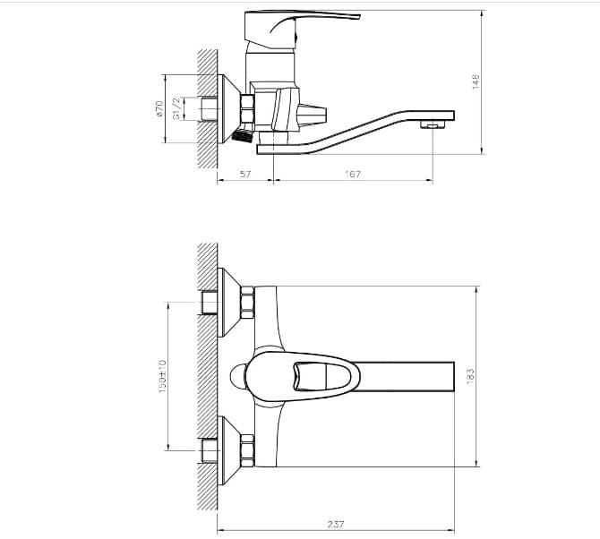 Смеситель для ванны DecoRoom DR70044, однозахватный