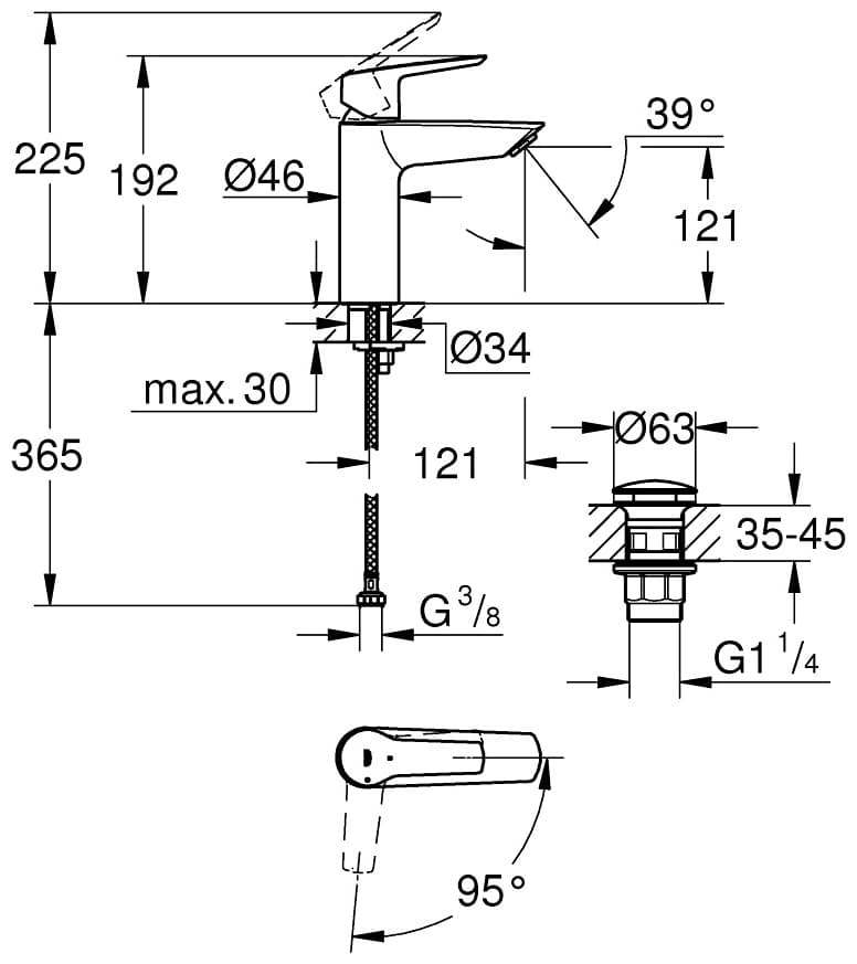 Смеситель для раковины (умывальника) Grohe 237462432, однозахватный
