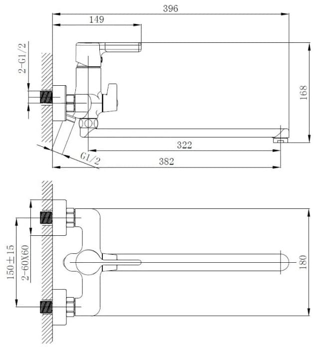 Смеситель для ванны с душем Haiba HB22816, однозахватный