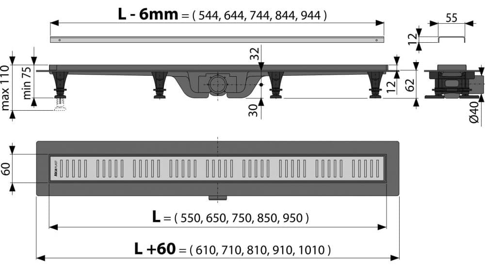 Alcaplast трап AG100401550 (7х55 см)