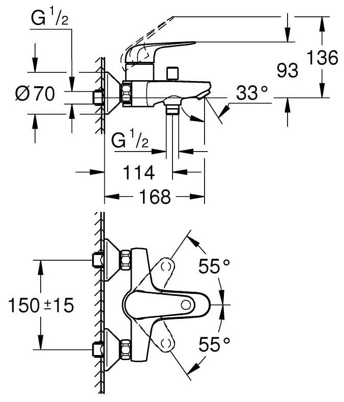 Смеситель для ванны Grohe Euroeco 32743001, латунь, цвет хром