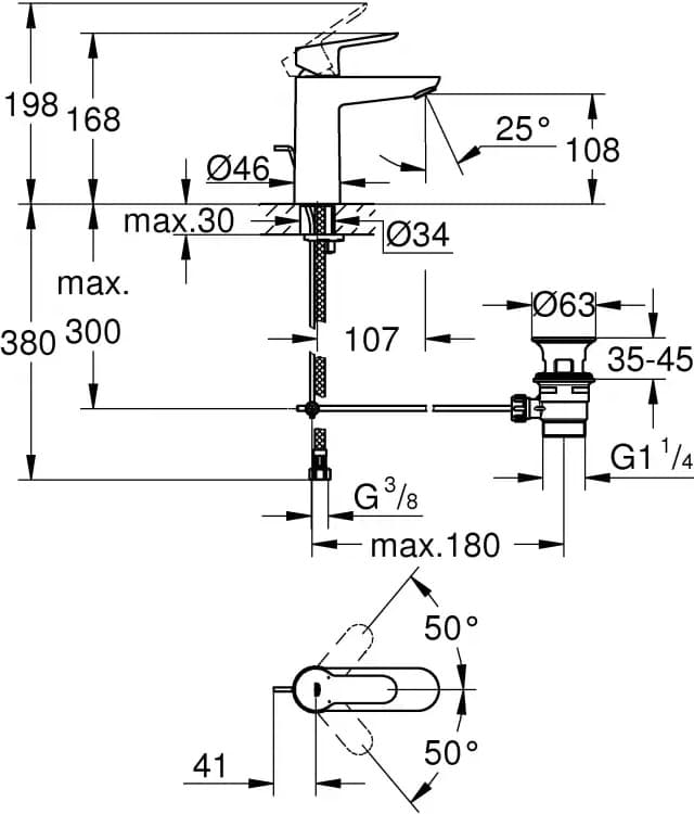 Смеситель для раковины (умывальника) Grohe BauEdge OHM 23758000 2, однозахватный