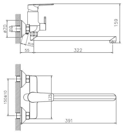 Смеситель для ванны Haiba HB22563, латунь, цвет хром