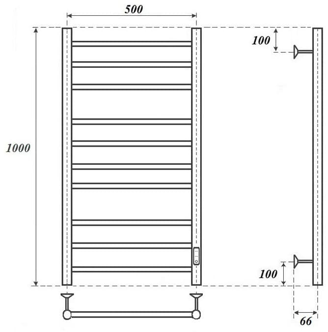 Полотенцесушитель электрический POINT Аврора PN10850B П10 , лесенка 50x100 см