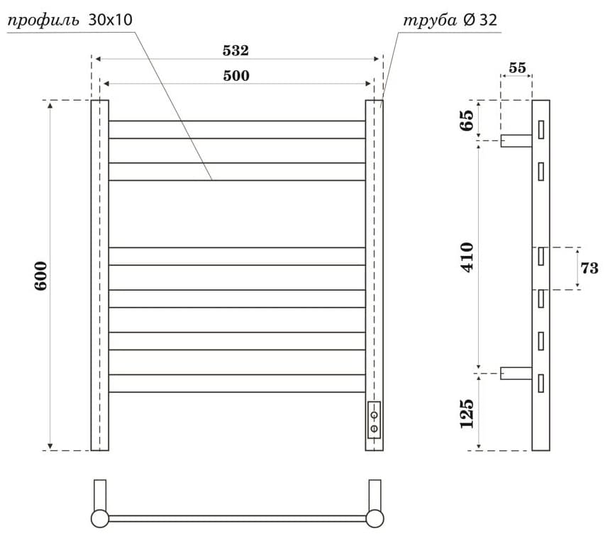 Полотенцесушитель электрический POINT Селена PN16856B П6, лесенка 50x60 см