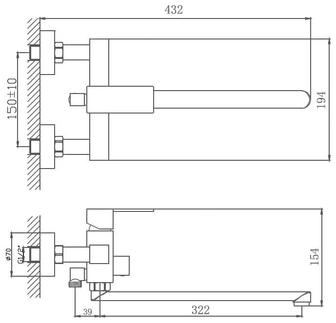 Смеситель для ванны Haiba HB22803, нержавеющая сталь, цвет хром
