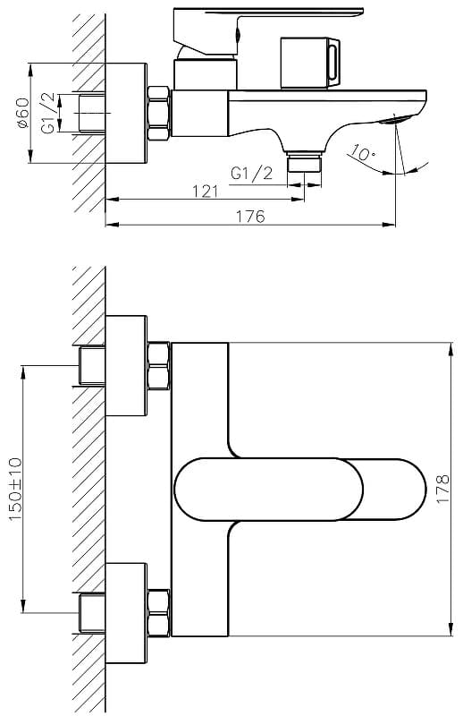 Смеситель для ванны Haiba HB60590-7, латунь, цвет черный