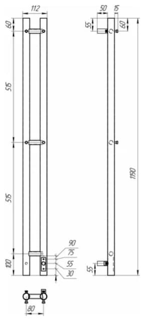 Полотенцесушитель электрический POINT PN12812B, I-образный 8x120 см