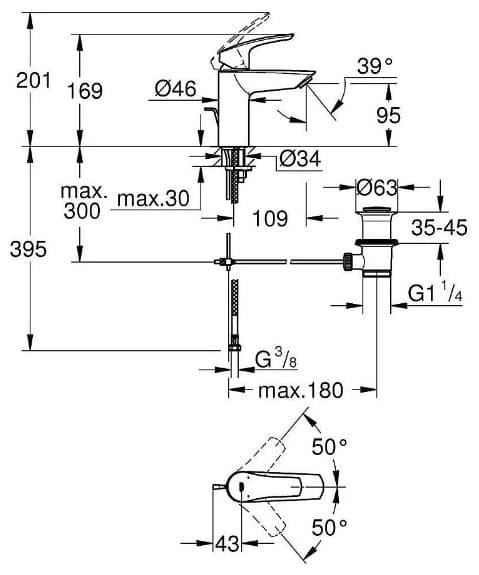 Смеситель для раковины (умывальника) Grohe Eurosmart 2021, однозахватный
