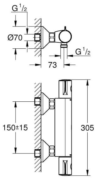 Смеситель для душа Grohe GROHE Grohtherm 800, матовый черный (1022022430), порционно-нажимной