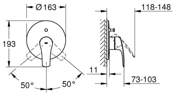 Смеситель для ванны Grohe однорычажный скрытого монтажа Eurosmart, матовый чёрный (194502433), нержавеющая сталь, цвет черный