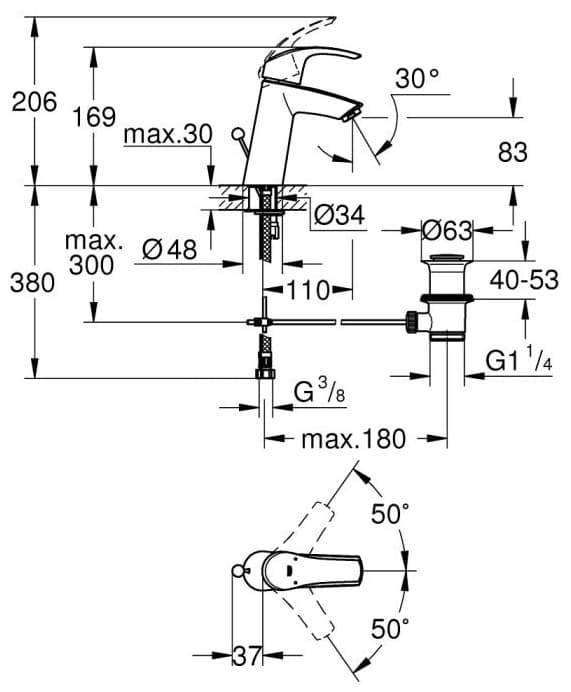 Смеситель для раковины (умывальника) Grohe EuroSmart New 23322001, однозахватный