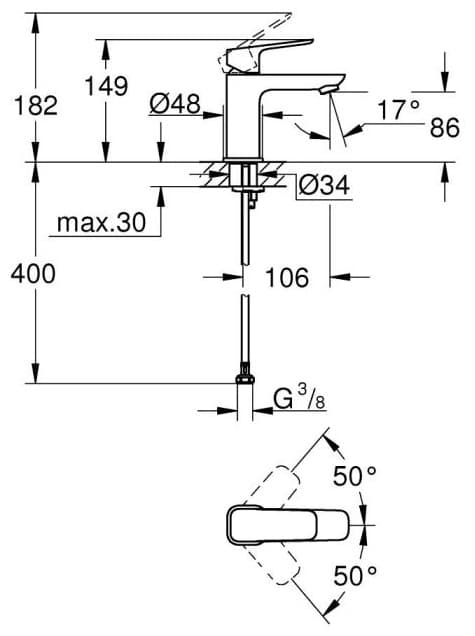 Смеситель для раковины (умывальника) Grohe Cubeo 1016992430, однозахватный