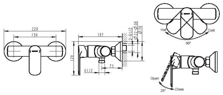 Смеситель для душа BRAVAT Louise F9191183CP-01-RUS, латунь, цвет серебристый