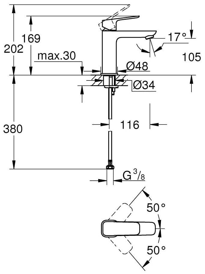 Смеситель для раковины (умывальника) Grohe Cubeo 1017552430, M-size, однозахватный