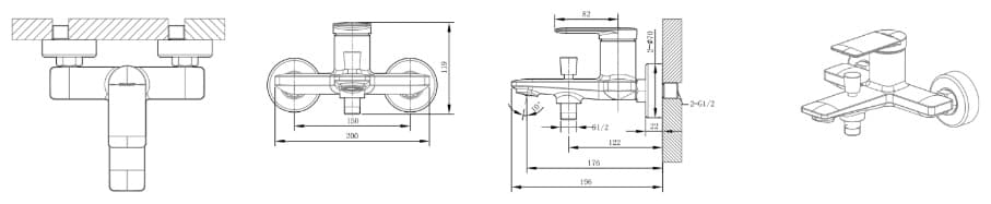 Смеситель для ванны BRAVAT Eddie F6369402CP-01-ENG, латунь, цвет серебристый
